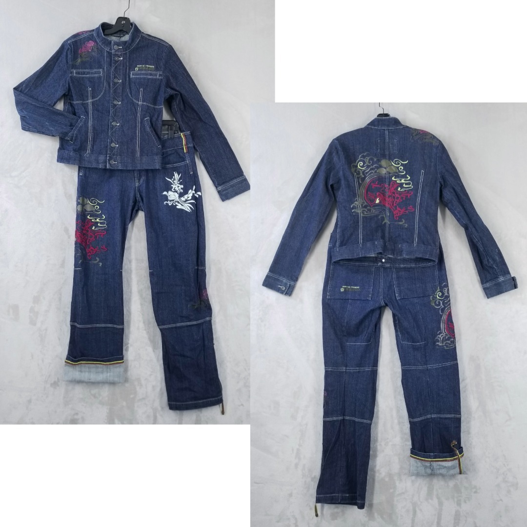 Vtg Marithe Francois Girbaud Denim Set Women L Jeans Jacket Embroidered Painted